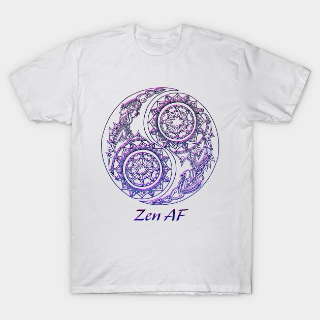 Zen AF - Indigo Mandala T-Shirt by Megrasaurous